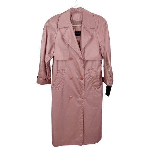 British Mist 90s Vintage Dusty Rose Pink Long Trench Coat Jacket Size 6 Small - Picture 2 of 8